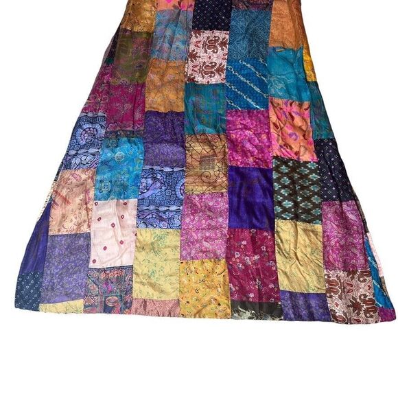 Silk Patchwork Maxi Reversible‎ Dress Womens Sz. Medium Gypsy  Boho Colorful - Picture 3 of 13